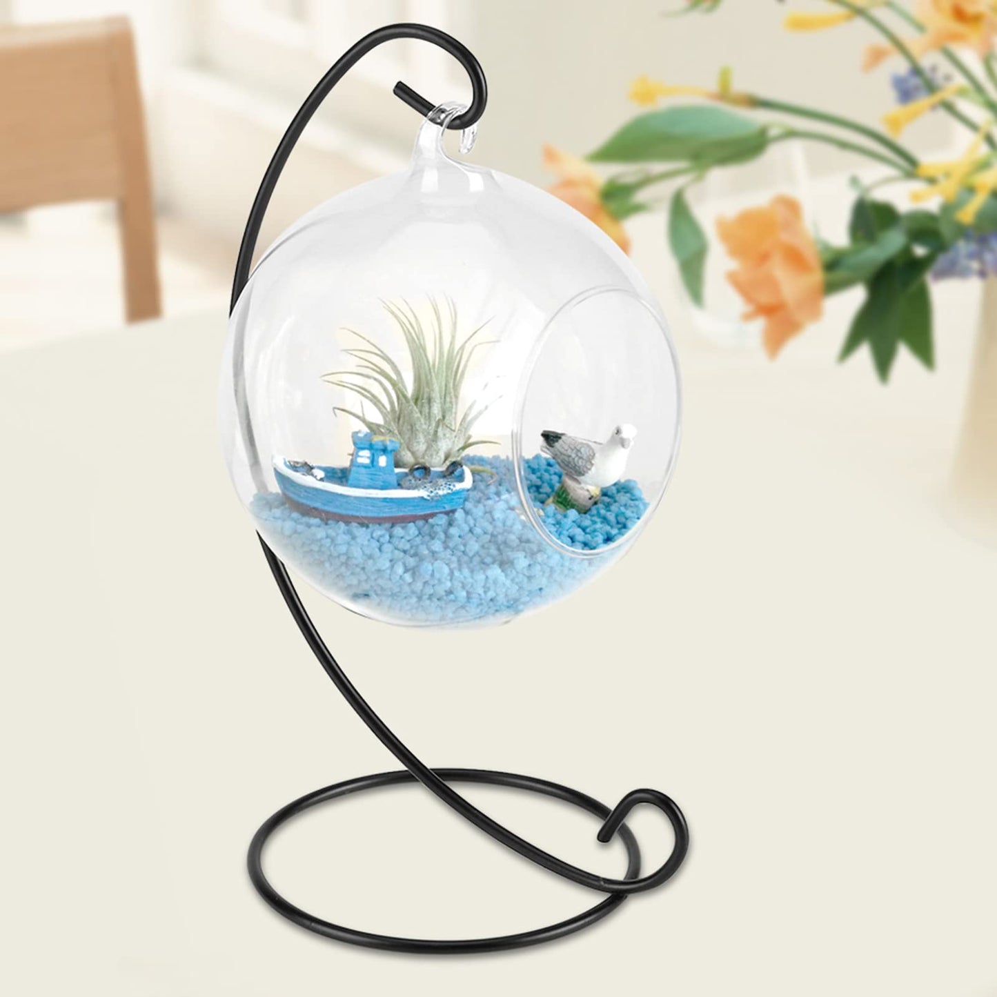 Vistreck Elegant Hanging Glass Vase Terrarium with Iron Frame for Air Plants and Succulents