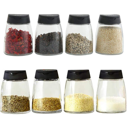 Glass Spice Jars, Double Lids Seasoning Shakers Glass Bottles Spice Shakers Sifter Barbecue Salt & Pepper Shaker Container (8PCS）