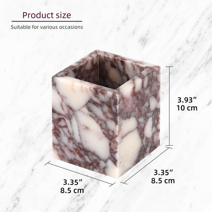 Natural Marble Toothbrush Holder for Bathroom Countertop (8.5x8.5x10cm) - Multifunctional Organizer for Makeup Brushes, Vanity Accessories & Utensils Sink (1, Calacatta Viola)