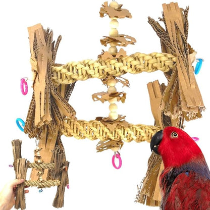 Bonka Bird Toys 1557 Duo Natural Helix Bird Toy 12" with Vine Wood and Natural Fibers 8.5" W for Small to Medium Parrots Budgie Cockatiel Conure Chewing Foraging Cage Toy