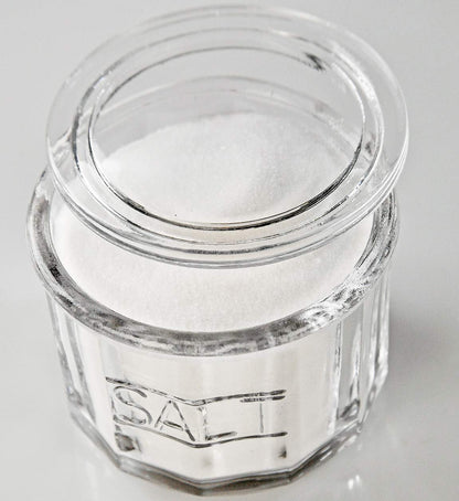 HOME-X Depression Style Clear Glass Salt Cellar with Lid, Retro Kitchen Decor, Wedding Gift - 3 1/2" H x 4" D