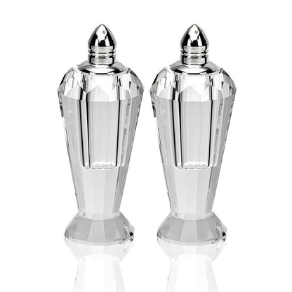 Badash Crystal Salt and Pepper Shaker Set - 4" Tall Preston Hand-Cut Optical Crystal Glass Shakers with Platinum Tops - Set a Beautiful Table
