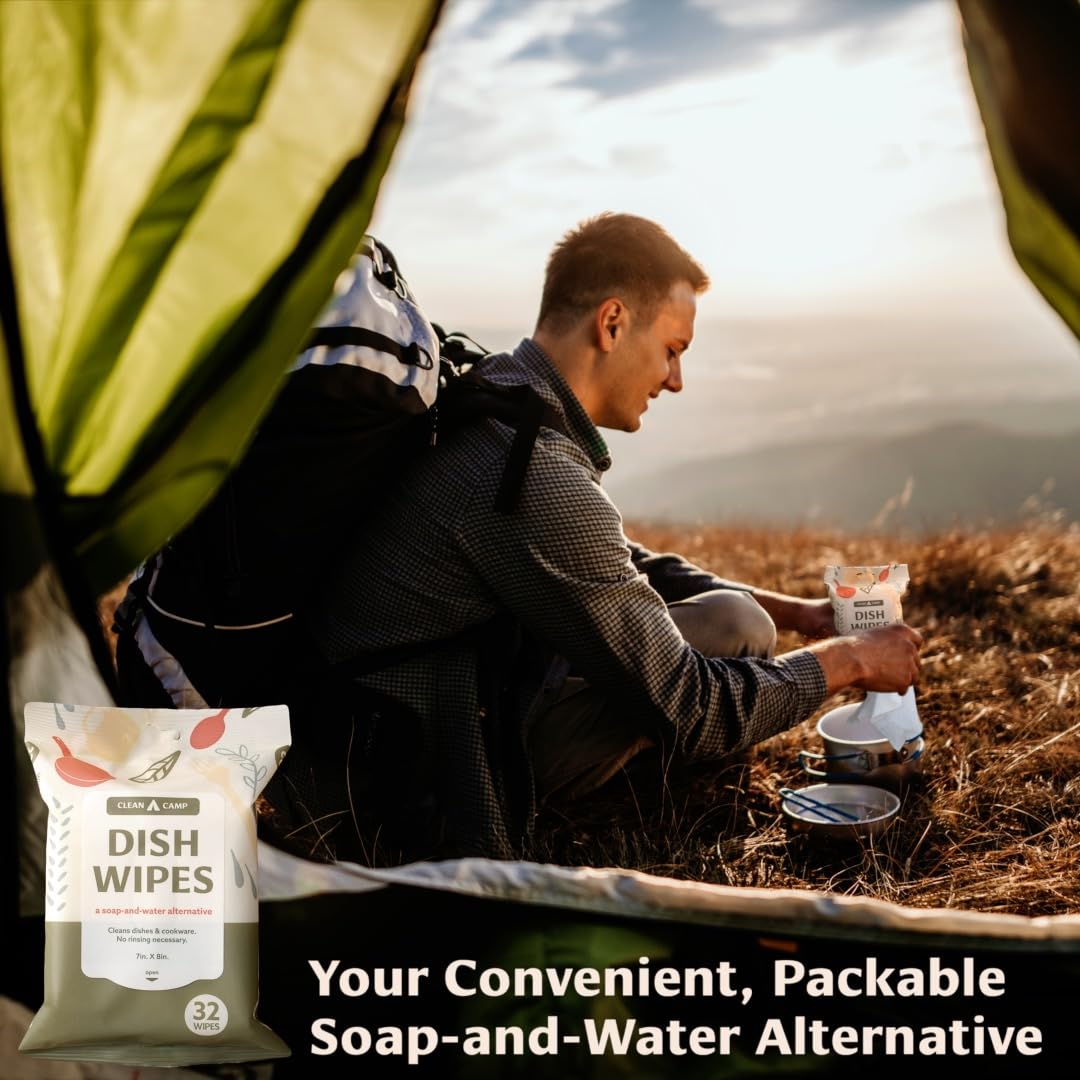 Dish Wipes | 100% Biodegradable Pre-Moistened Food-Safe Camp Kitchen Wipes | A Soap-and-Water Alternative
