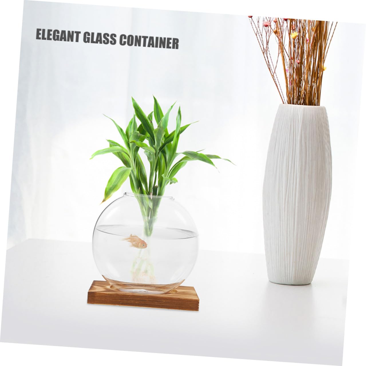 Cabilock 2pcs Glass Propagation Vases with Wooden Stand, Small Hydroponic Planter for Plants, Desktop Terrarium Container Suitable for Home and Office Décor