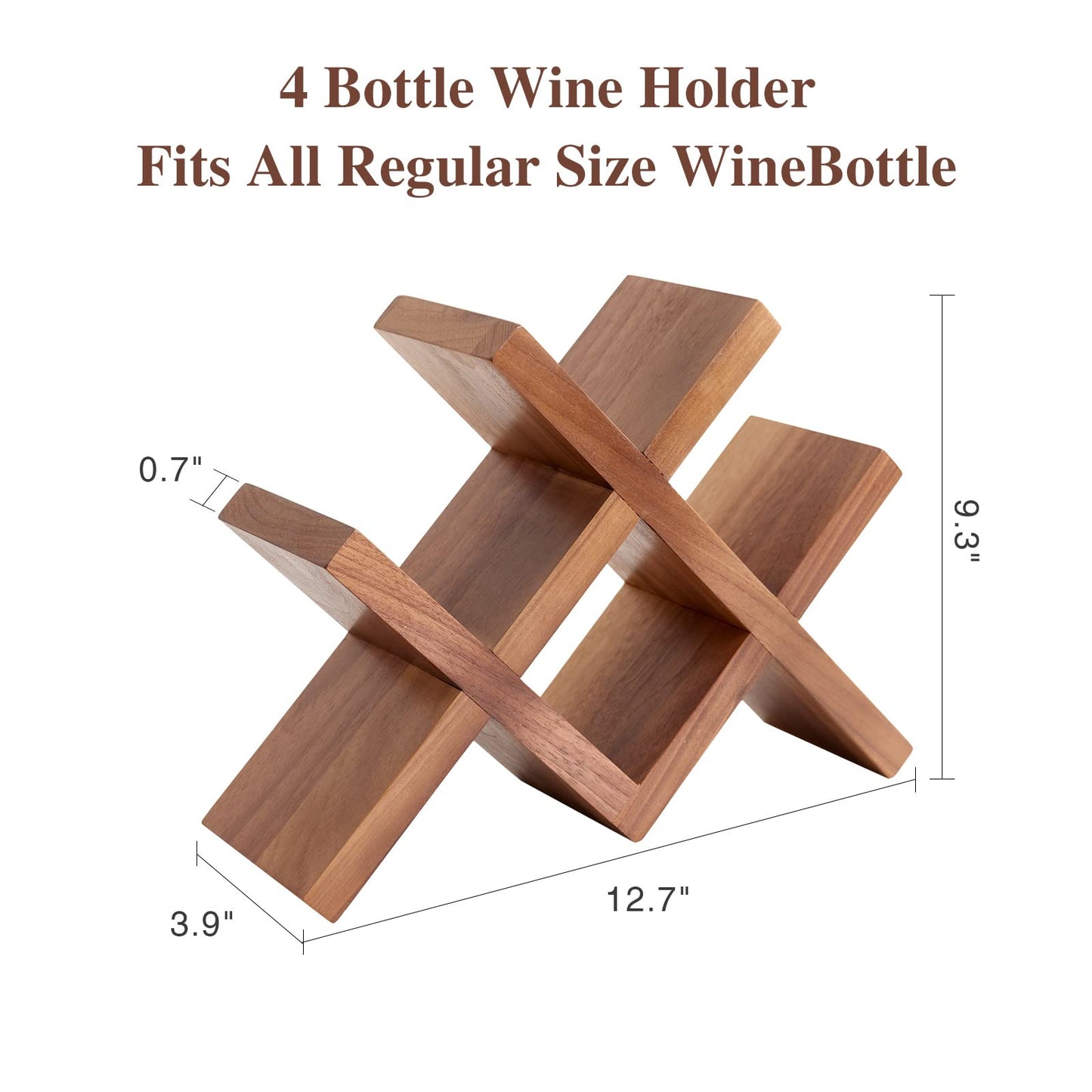 TREOAKWIS Wine Rack Countertop Oak Solid Wood Wine Organizer Rack 4 Bottles Holder for Wine, Drinks, Beer, Suit for Home, Bar, Kitchen,Cellar Basement (Walnut)