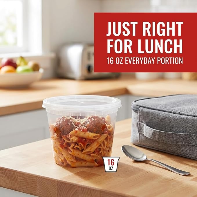 Mr Miracle Deli Containers with Lids - 24 Pack of 16 oz Clear Airtight Reusable Plastic Food and Multi-Purpose Containers - Microwave, Freezer, and Dishwasher Safe