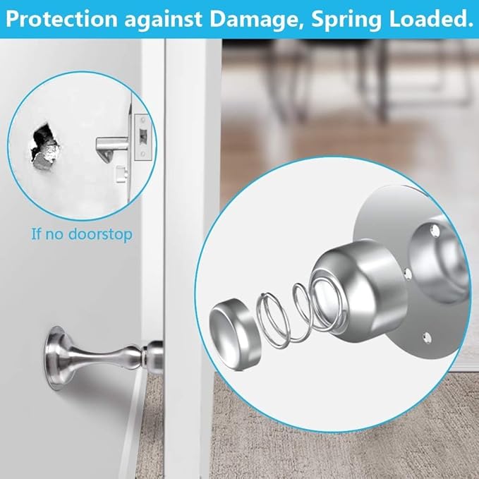 WINONLY Door Stopper, Magnetic Door Stop, Stainless Steel, Magnetic Door Catch, 3M Double-Sided Adhesive Tape, No Drilling, Screws for Stronger Mount, Hold Your Door Open, for Wide Doors (6)