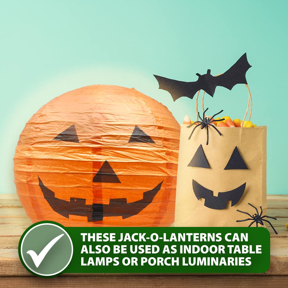 Mudra Crafts Hanging Pumpkin Lanterns Outdoor Indoor Jack-o’-Lantern Halloween Decorations, 12-Inch Orange Spooky Paper Lantern Lamps for Halloween Party Decor, Set of 10
