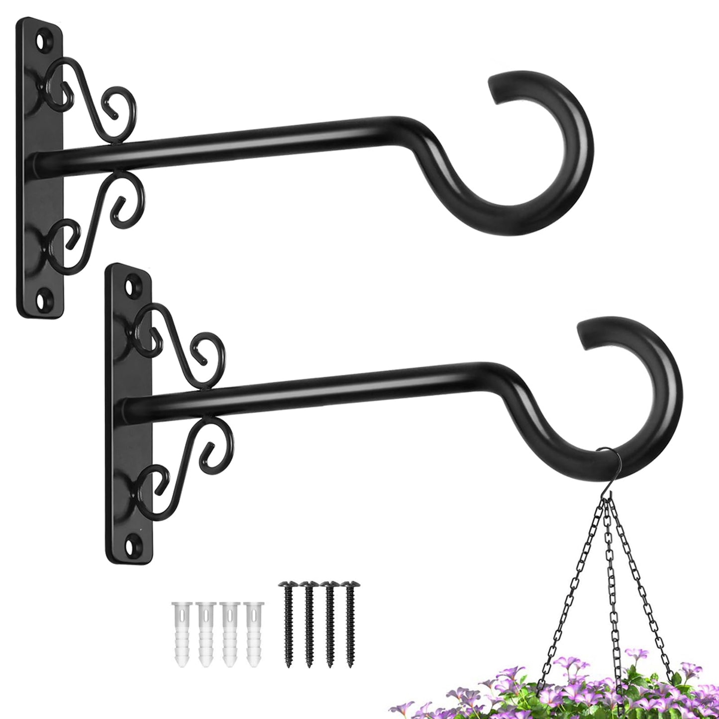 BOLITE Plant Hangers, 6 Inch Hanging Plant Brackets Outdoor or Indoor, Wall Hooks for Hanging Hummingbird Feeders, Bird Feeders, Planters, Lanterns, Wind Chimes, 2 Pack, Black, Gifts for Women Men