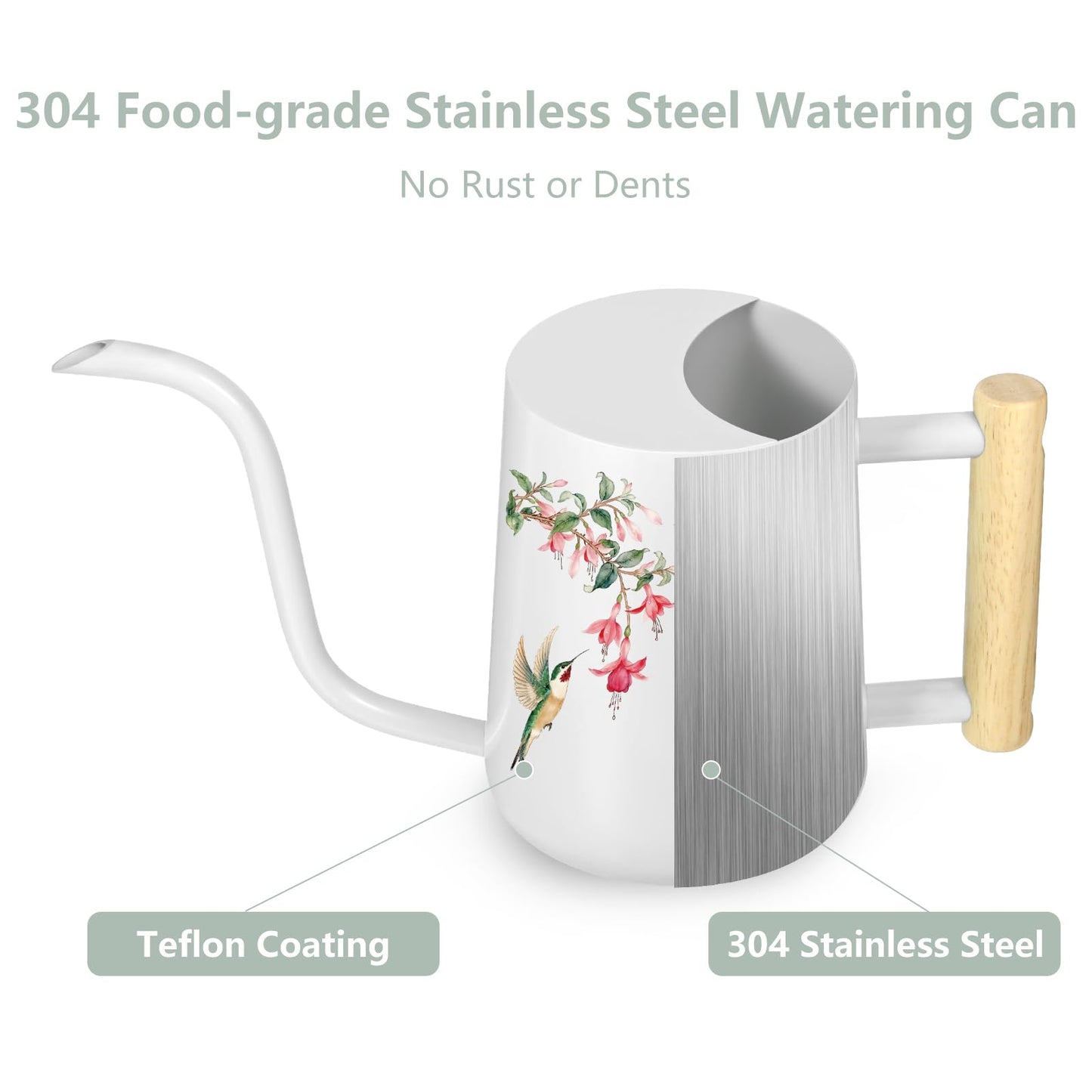 Watering Can Indoor Plants, 35oz Small Stainless Steel Metal Watering Can Modern Decorative Watering Pot with Long Spout for Indoor House Plant Bonsai Garden Flowers (White 1)