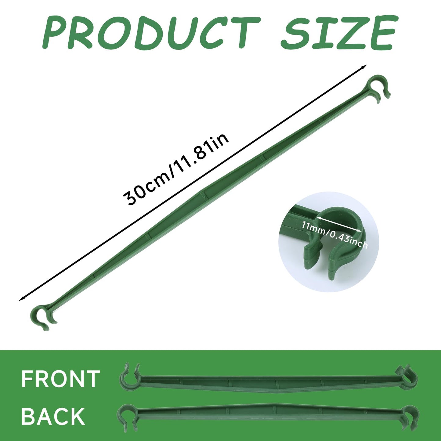 100pcs Garden Stakes Arms for Tomato Cage, Plant Trellis Connectors, Attach 0.43 Inch Dia Tomato Stakes and Plant Stick Supports, 11.8in Plastic Connecting Rod (11mm, No Stake)