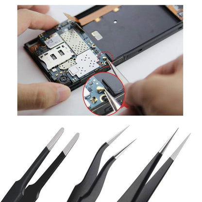 Tweezers Precision Set,Easily Life 10pcs ESD Tweezers Set, Anti Static Stainless Steel Anti Magnetic Tweezers Set with Storage Bag for Craft,Electronics Repair,jewelry repair,Laboratory Work,etc