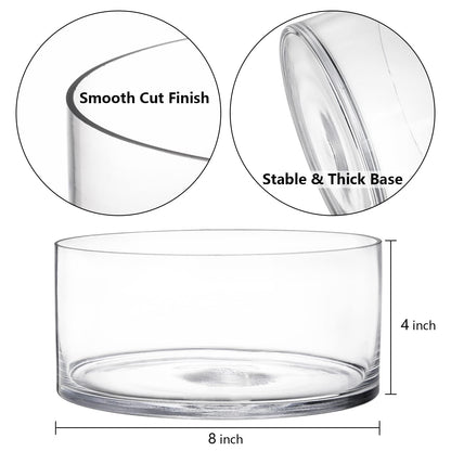YOUEON Wide Glass Cylinder Vase, 4" Tall x 8" Wide Flower Glass Vase, Cylinder Terrarium Bowl, Decorative Centerpiece for Weddings Events, Pillar Candle, Flower Arrangement, Clear