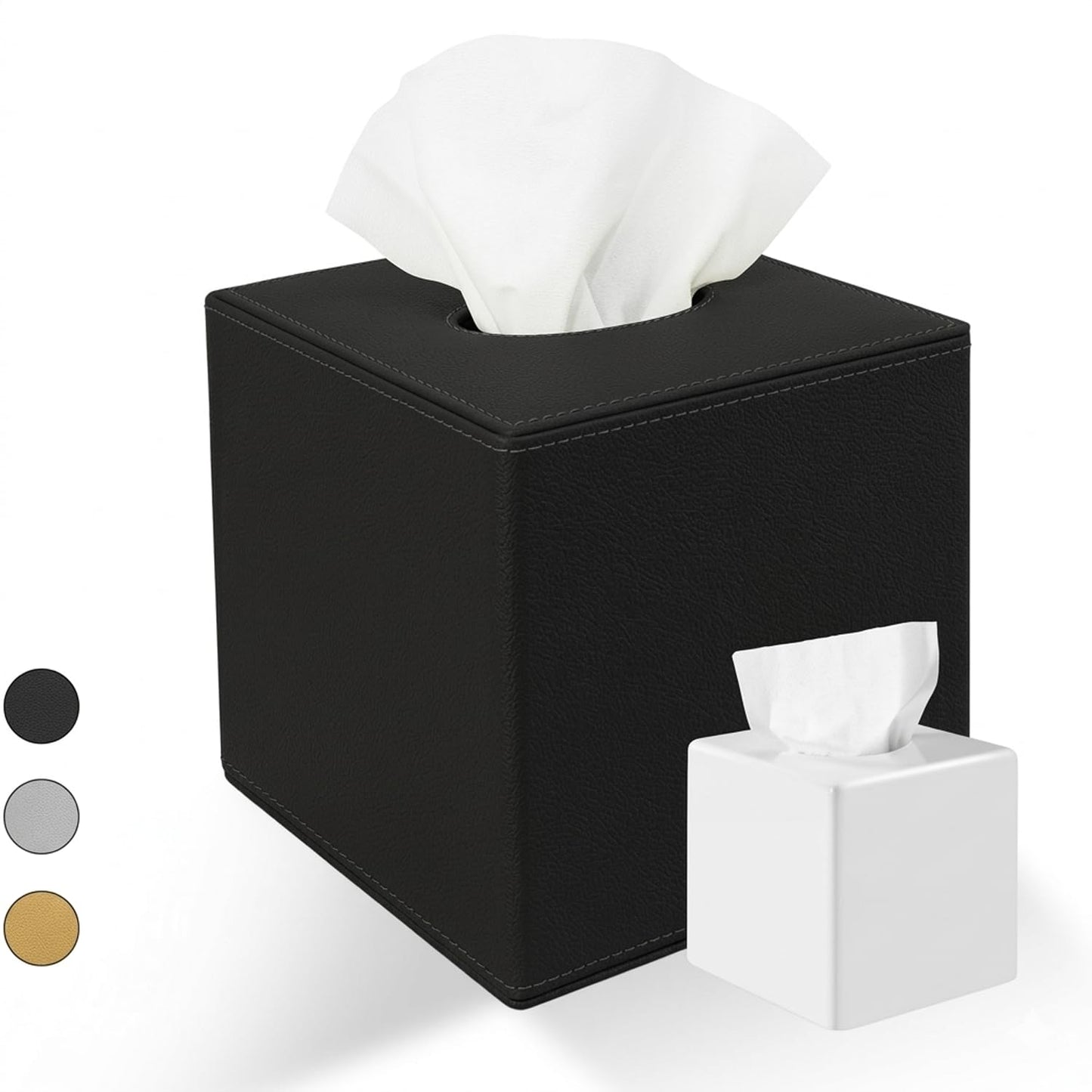 Rikan Vegan Leather Tissue Box Cover – Decorative Rectangular Tissue Holder, Modern Tissue Box for Bathroom, Bedroom, Living Room & Office Decor - Black