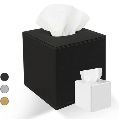 Rikan Vegan Leather Tissue Box Cover – Decorative Rectangular Tissue Holder, Modern Tissue Box for Bathroom, Bedroom, Living Room & Office Decor - Black
