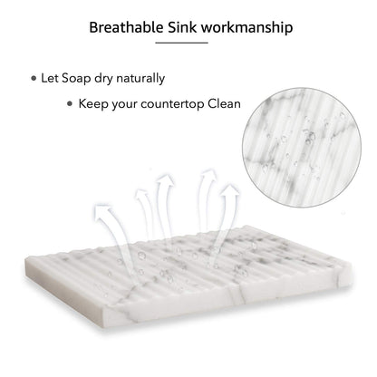 JIMEI White Marble Soap Dish Holder Jewelry Ring Tray Sink Dish Sponge Holder for Bathroom Shower, and Kitchen