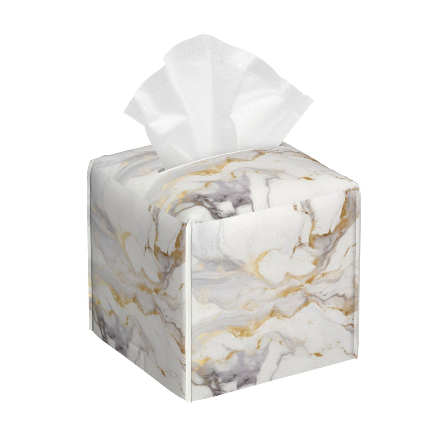 White Gold Marble Tissue Box Cover Square, Modern Abstract Marble Texture Tissue Box Holder Waterproof Leather Facial Paper Organizer Dispenser for Bathroom Home Car Nightstand Vanity Desk
