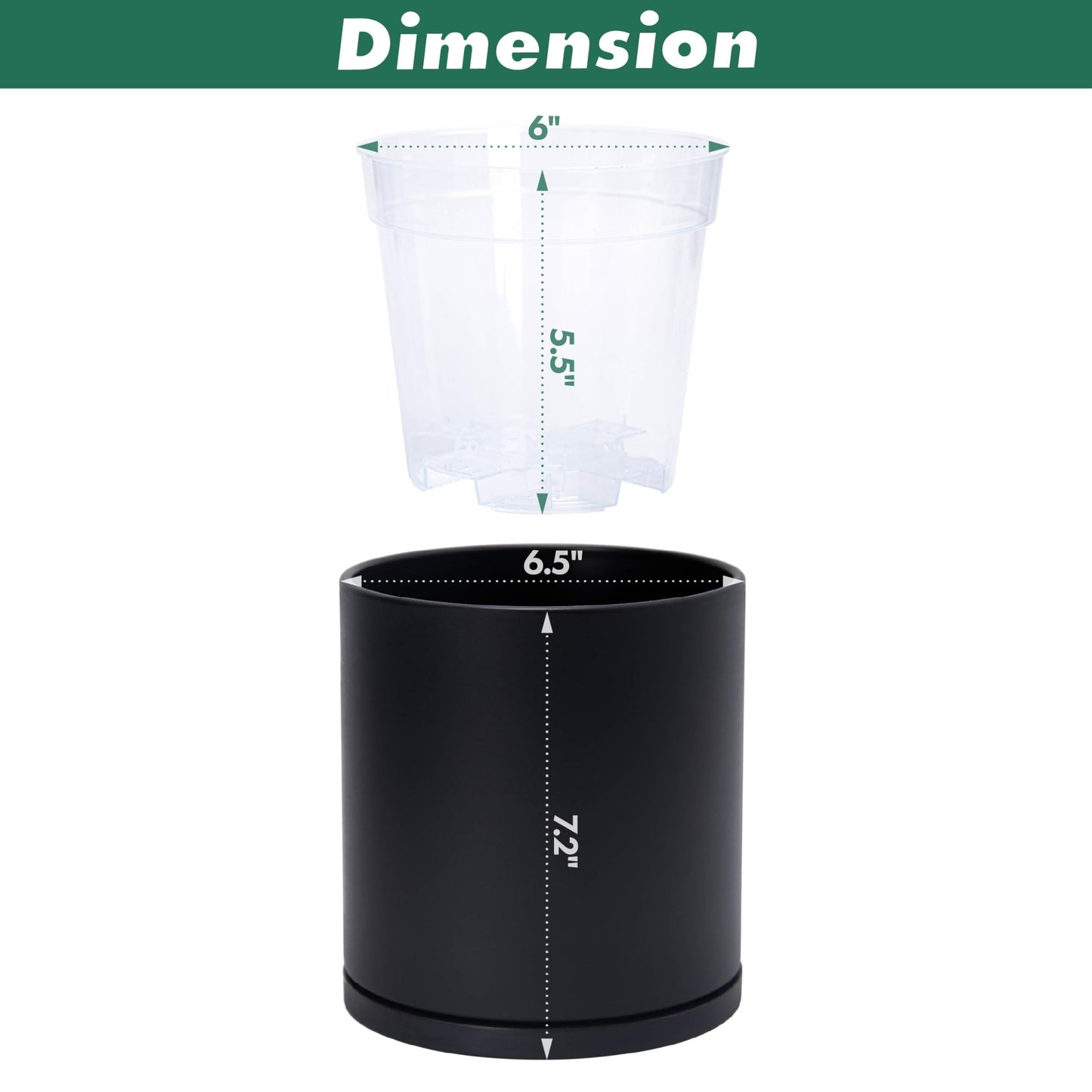 D'vine Dev Double-Layer Self-Draining Planter Set – Rotating Plastic Outer Pot with Clear Inner Liner for Root Health, Perfect for Indoor Plants, 6.5", Set of 2, Black, 73-V-B-2