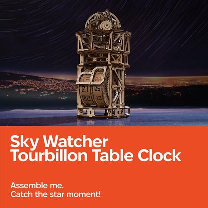 UGEARS Astronomer Table Clock with Tourbillon - 3D Wooden Puzzles for Adults Model Kit - Mechanical Clock Kit Functional DIY Wood Model Kits for Adults, 3D Puzzle for Puzzle Lovers