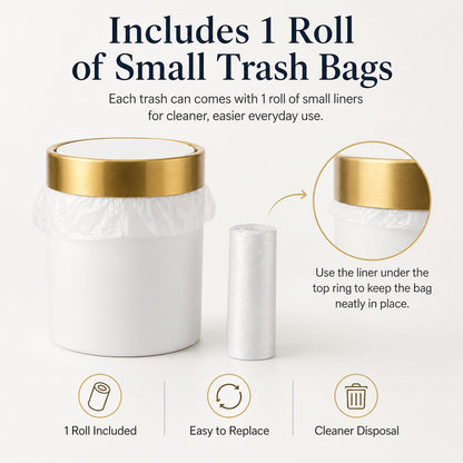 JILLICK Mini Trash Can with Lid, 1.5L / 0.4 Gal Small Metal Countertop Trash Bin with Swing Lid for Desk, Coffee Bar, Vanity, Bathroom, Office, White