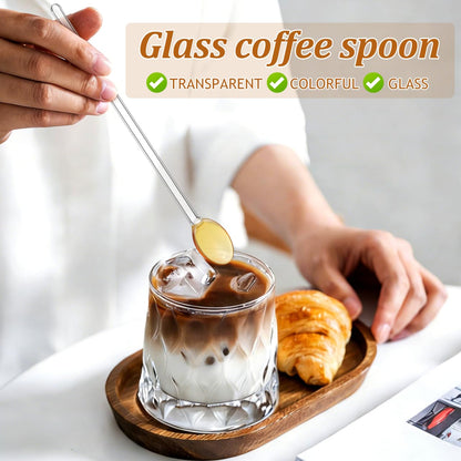 UPKOCH 6Pcs Glass Mixing Spoons Long Handle Heat Resistant Clear Dessert Spoons for Kitchen Home Cafe Use