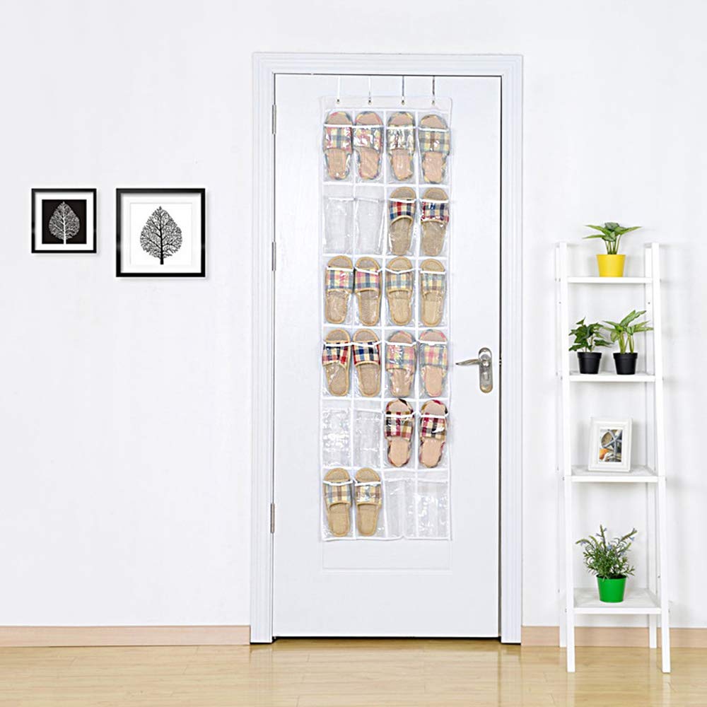 QUMENEY 24 Pockets Over The Door Shoe Organiser, Folding Hanging Organiser Shoe Racks with Hooks, Heavy-Duty Hanging Mesh Shoe Holder for Badroom, Bathroom, Wardrobe (1)