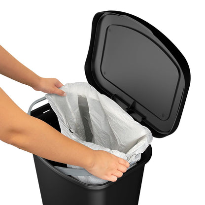 Glad Premium 20 Gallon Trash Can - Plastic Kitchen Waste Bin with Odor Protection of Lid, Stainless Steel Step On Foot Pedal and Garbage Bag Rings, Black