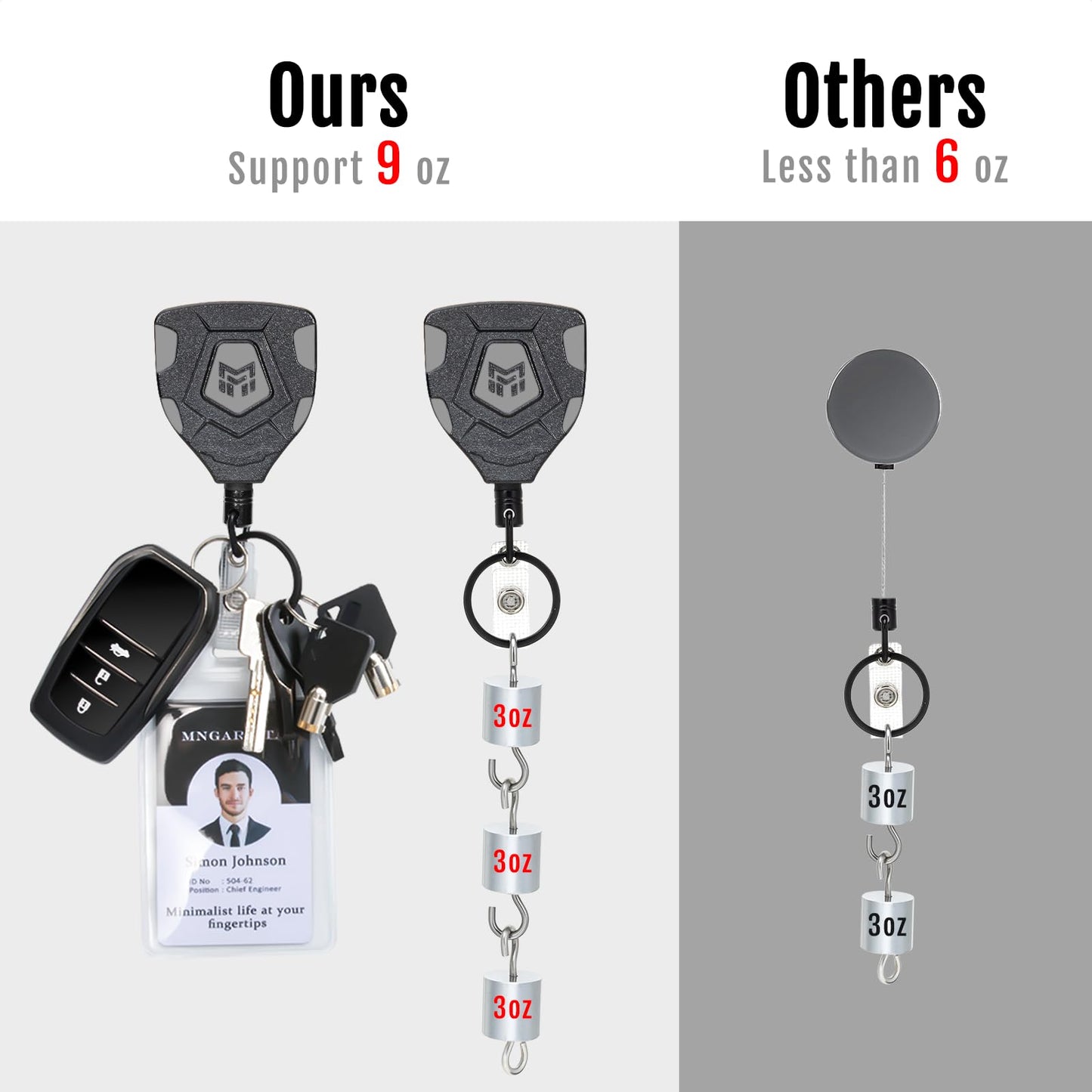 MNGARISTA Heavy Duty Retractable Keychain with Belt Clip, ID Badge Reel Key Chain, Badge Holder with 31.5' Steel Cord and Key Ring, 9.0oz, 2-Pack
