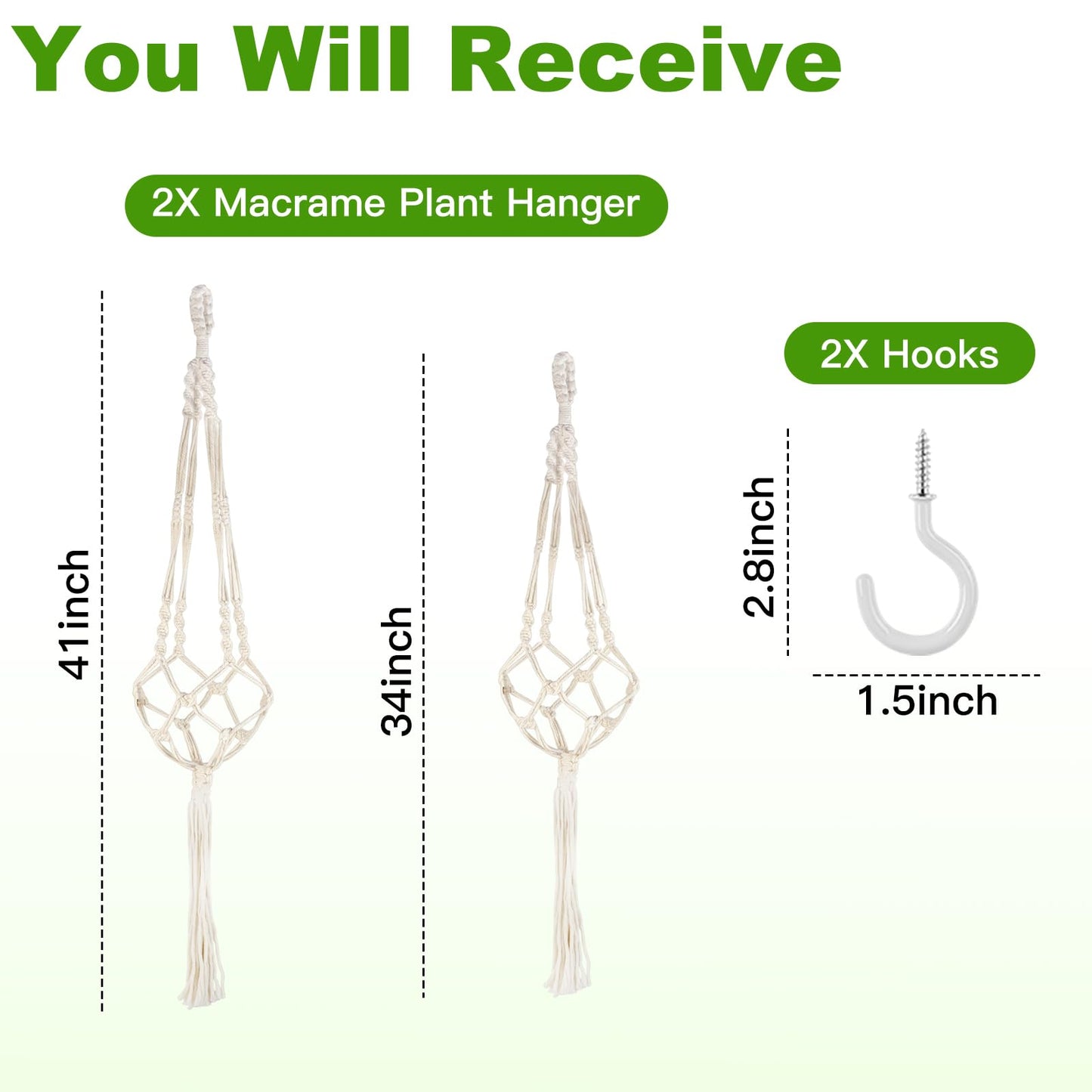 Oligei 2 Pack Macrame Plant Hanger, 34"/41" Hanging Planters for Indoor Plants, Strong Hanging Planter Holder with 2 Hooks (Pots Not Included)