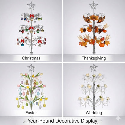 HOHIYA 47" Rotating Ornament Display Tree with 60 Hooks Heavy Duty Metal Christmas Ornament Stand Silver Rotating Display Rack for Glass Ornaments Holiday Decor Craft Show & Year Round Display