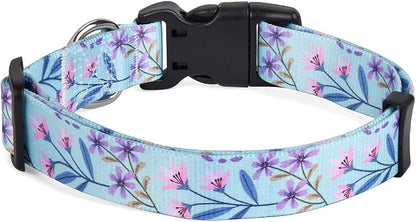 Mihqy Dog Collar with Bohemia Floral Tribal Geometric Patterns - Soft Ethnic Style Collar Adjustable for Small Medium Large Dogs(Floral Purple,M)