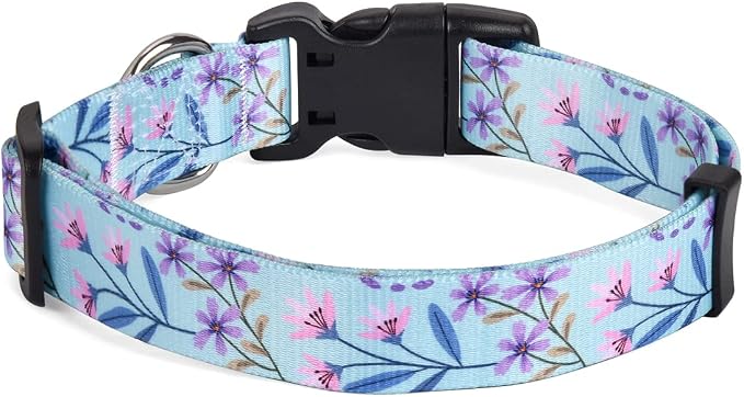 Mihqy Dog Collar with Bohemia Floral Tribal Geometric Patterns - Soft Ethnic Style Collar Adjustable for Small Medium Large Dogs(Floral Purple,XS)