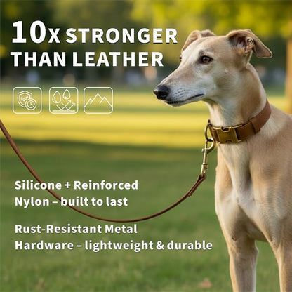 Dog Collar and Leash Set,Leather Silicone Waterproof Odor-Proof Dog Collar and Leash for Small Dogs, Soft Flexible Dog Collars, Durable Thick Adjustable Pet Collar (Brown, Small (11-15.5" Neck))