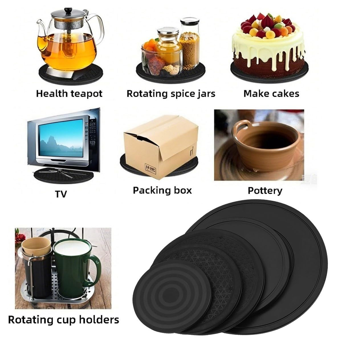 Lazy Susan Turntable 8/10/12/16 Inch Heavy Duty Rotating Swivel Stand Turntable 360 Degree Swivel Base Round with Steel Ball Bearings for TV, Laptops, Art Craft, Speakers(8 in)