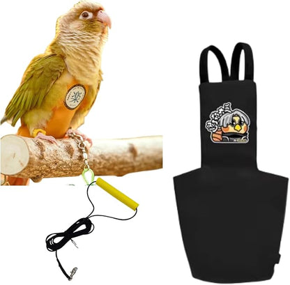 MANON ROSA Bird Diapers Leash Set Washable Reusable Handmade Flight Suit Waterproof Inner Layer - Protective Parrot Nappy Clothes Parakeets Macaws Budgies Canaries (Black3,Rainbow Lorikeet)