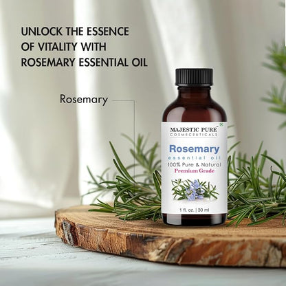 Majestic Pure Essential Oil with Glass Dropper - 100% Pure and Natural - Essential Oils for Diffuser, Aromatherapy, Soap and Candle Making, Rosemary Essential Oil, Rosemary Oil, 1 Fl Oz