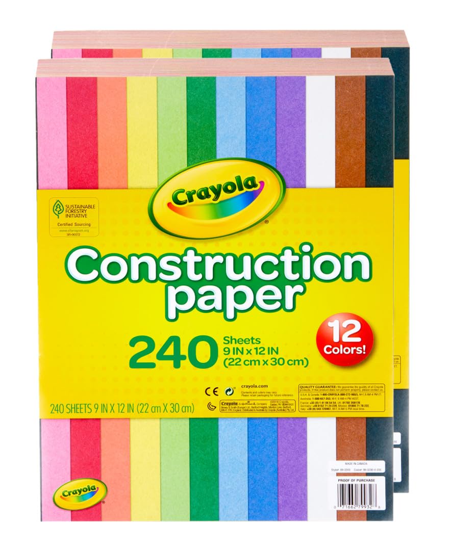 Crayola Construction Paper Bulk Pack (480 Sheets) – 10 Assorted Colors, 9x12, Teacher School Supplies & Classroom Must Haves, Card Making Craft Supplies, Art Paper