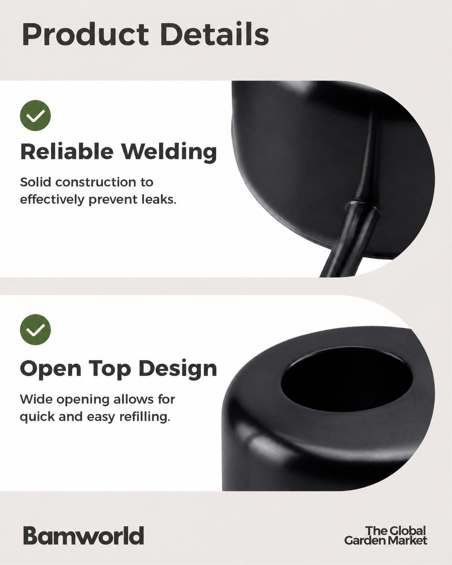 Bamworld Metal Watering Can Indoor Plants 1L 33oz Black Stainless Steel Watering Can with Long Spout for House Potted Plants Succulents Bonsai Garden Flowers