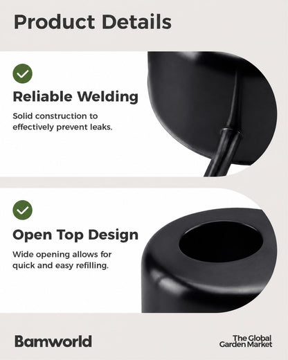 Bamworld Metal Watering Can Indoor Plants 1L 33oz Black Stainless Steel Watering Can with Long Spout for House Potted Plants Succulents Bonsai Garden Flowers