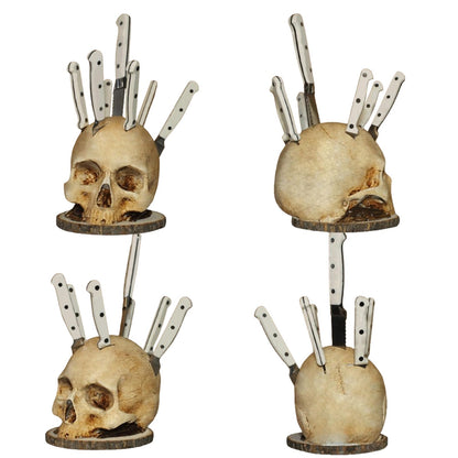 Skull Knife Holder for Kitchen: A Skeleton Knife Stand Doubling as Horror - Themed Kitchen Storage Head Rack. Ideal for Scary Party Decor, 15CM/5.9IN, Beige