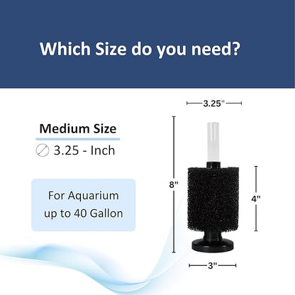 UNEAK Medium Aquarium Sponge Filter Fish Tank Silent Filteration Breeding Fry Betta Shrimp Nano Tank Accessories Air Stone 4-inch Airline Tubing up to 20 Gallon