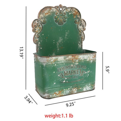 All Chic Set of 2 Metal Hanging Wall Planters Outdoor Indoor Mail Wall Mounted Planter Antique Shabby Chic Wall Decor (Green)