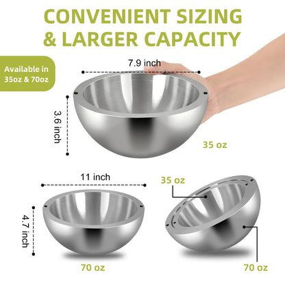 GEMREETA 304 Stainless Steel Dip Chiller Bowl – Double-Walled Insulated Serving Bowl for Salsa, Guacamole, Sauces, Salad & Condiments – Keeps Food Hot or Cold for Parties & Buffets (1, 70 oz)