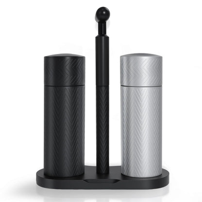 ARKNOAH Salt and Pepper Grinder Set 2-Pack with Stand, Adjustable Coarseness Mill - Aerospace Aluminum Body, Stainless Steel & Ceramic Core, Refillable Spice Grinders for Kitchen & BBQ