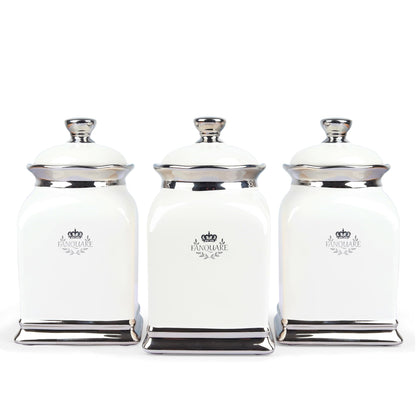 fanquare 30 OZ Cookie Jar, White Kitchen Canisters Set of 3, Farmhouse Porcelain Decorative Jars for Countertop, Ceramic Storage Jar for Coffee, Sugar, Tea Bag