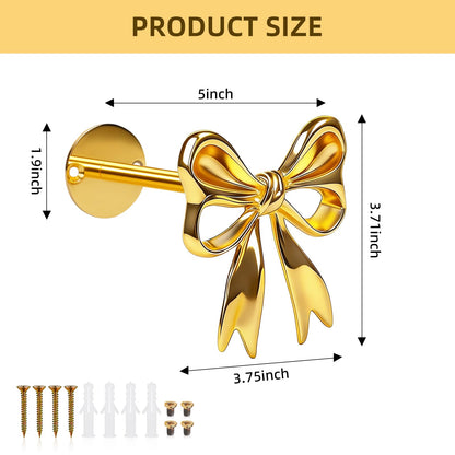 2Pcs Gold Bow Curtain Holdbacks Tiebacks for Wall - Heavy Duty Metal Curtain Holder Wall Mounted for Drapes Window Home Decoration