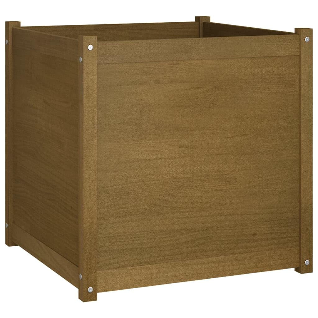VGLQNRPT Square Garden Planter Box, Large Solid Pinewood Raised Bed for Outdoor Patio, Backyard, Deck, and Flowers, 27.6-inch Honey Brown