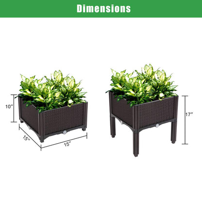 Guangshuohui Planter Raised Beds Kits,Garden Bed with Self Watering Planter Box and Drainage Plug,for Flowers Vegetables and Garden Patio Balcony Restaurant, Easy Assembly (Set of 4,Brown)