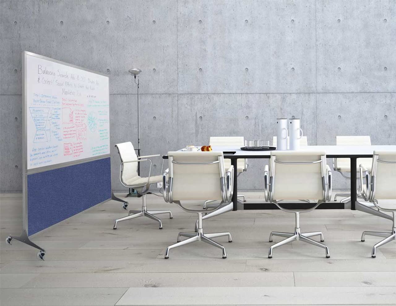 DivideWrite Mobile Whiteboard | Double Sided Dry Erase Board | Portable Office Cubicle Partition | Display for Classrooms, Conference Rooms, Meeting Areas and More | Cloud Gray 4' Wide X 6' Tall