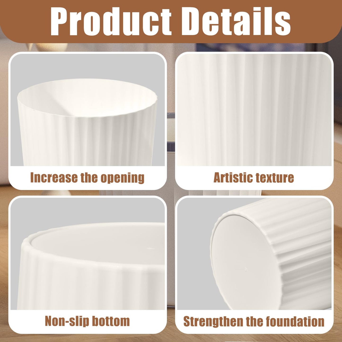 VKPLITE Versatile 2 Gallon Plastic Trash Can - The Compact Bin for Bathroom, Kitchen, or Home Office - Beige